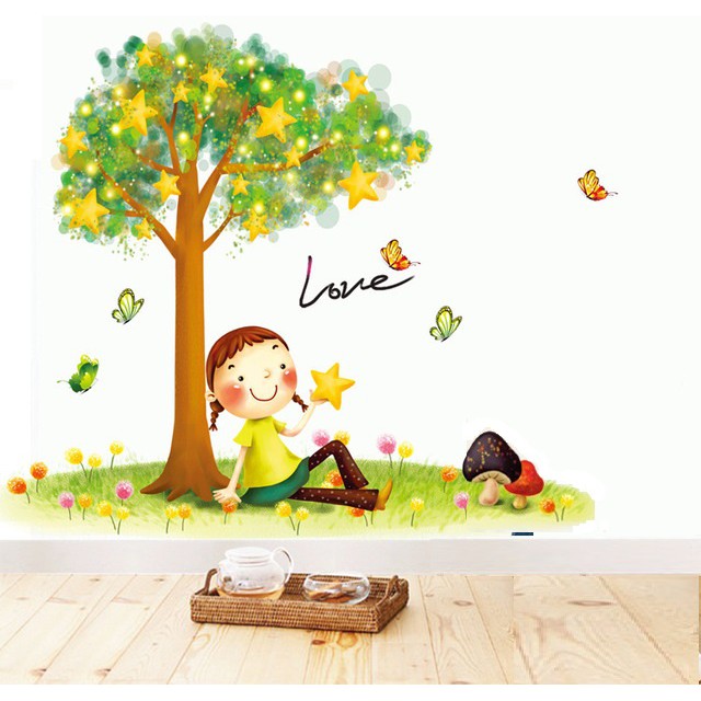 decal dán tường cây sao
