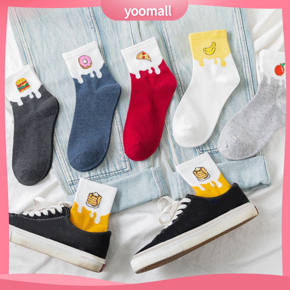 Tất Cotton Cổ Cao In Họa Tiết Trái Cây Dễ Thương Cho Nữ