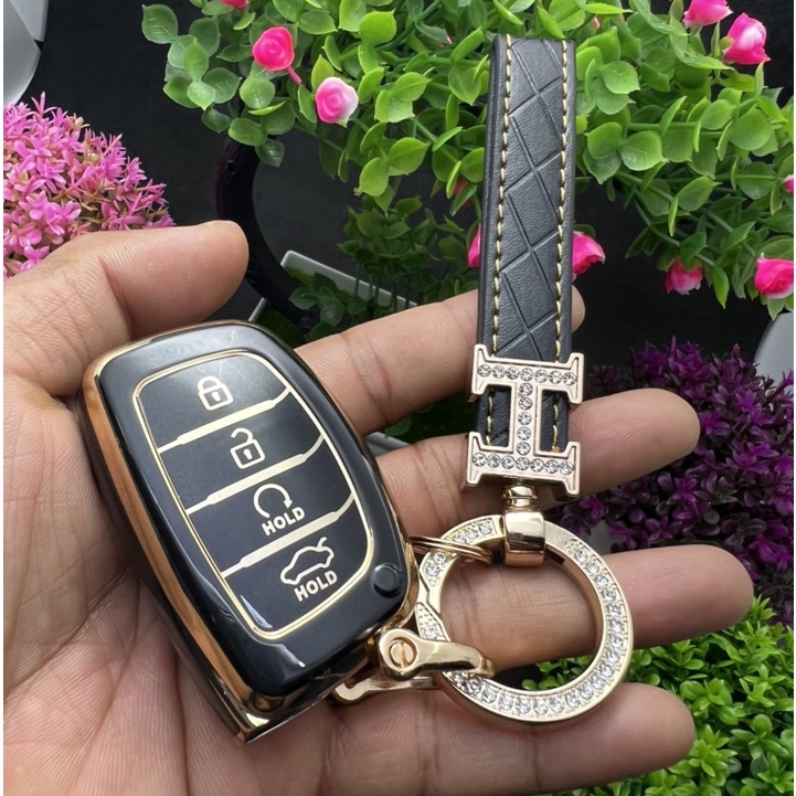 Bao chìa khóa Đen Vàng- Ốp chìa khóa  TPU Đen Vàng xe ô tô HUYNDAI CRETA 4 NÚT  thông minh