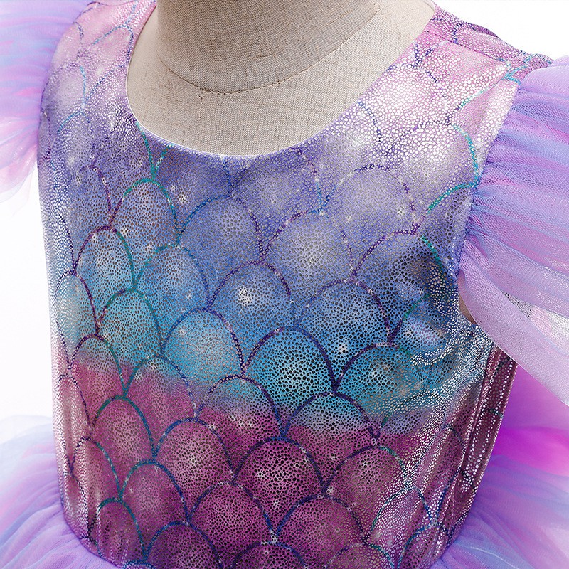 Đầm Hóa Trang Nàng Tiên Cá Phối Lưới Hở Lưng Màu Tím Xinh Xắn Cho Bé Gái