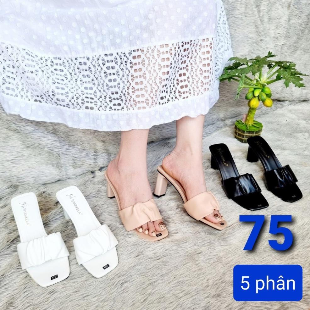 Dép Cao Gót Nữ 5 Phân Gót Vuông, Quai Nhún Dễ Thương Giá Rẻ MS 075