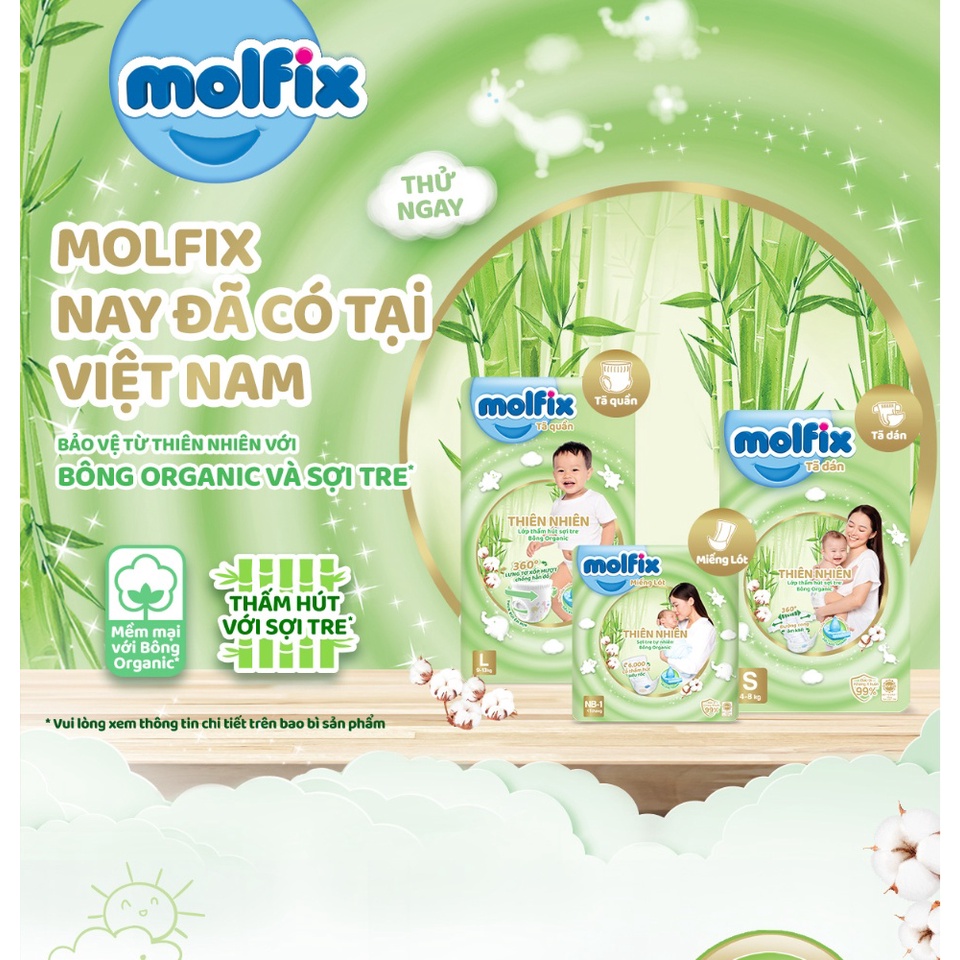 [Mua tã chọn] Tã bỉm quần/dán Molfix thiên nhiên bông Organic tự nhiên M76 +8, L68 +8 , XL62 +8 , XXL56 +8 , XXXL24 +6