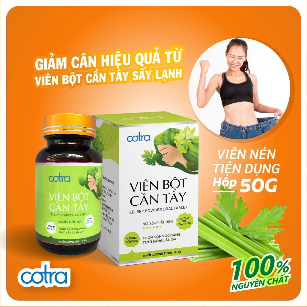 Bột cần tây mật ong sấy lạnh nguyên chất (Dạng viên nén)  (Hủ 50g, 80g) COTRA giúp giảm cân, detox, trắng da, làm đẹp da