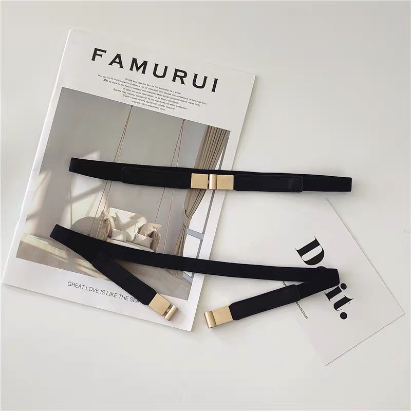 『 2 mẫu 』 Đai thắt váy bản nhỏ khóa vuông/khóa hạt ngọc trendy 1.5cm thắt eo váy áo quần