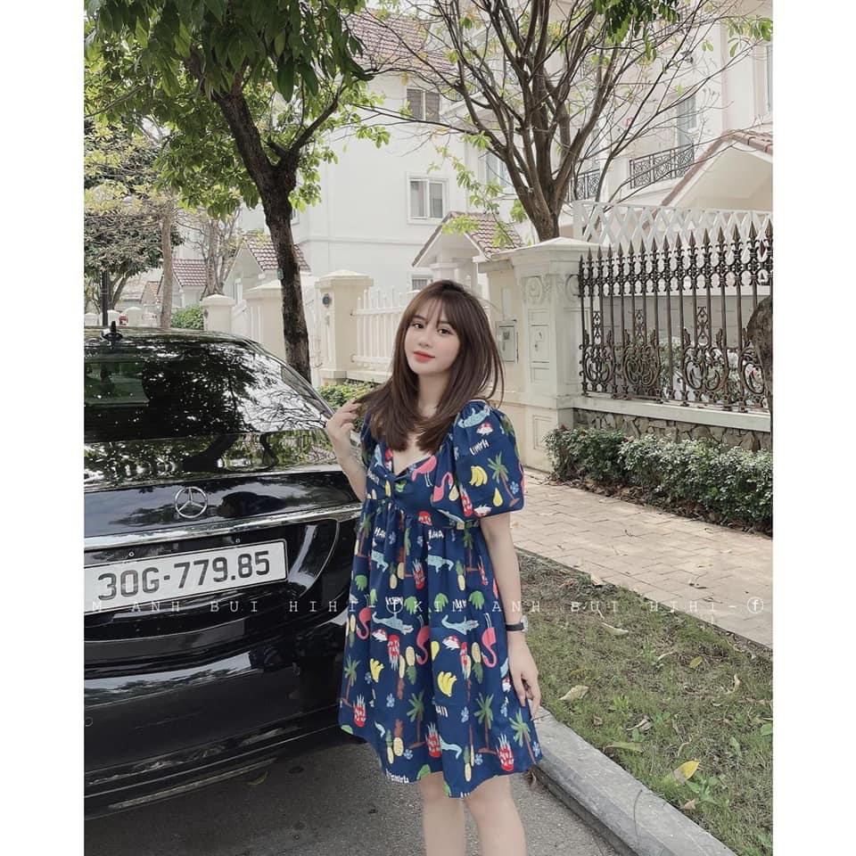 Đầm babydoll họa tiết mùa hè - Đầm dáng xòe siêu bánh bèo