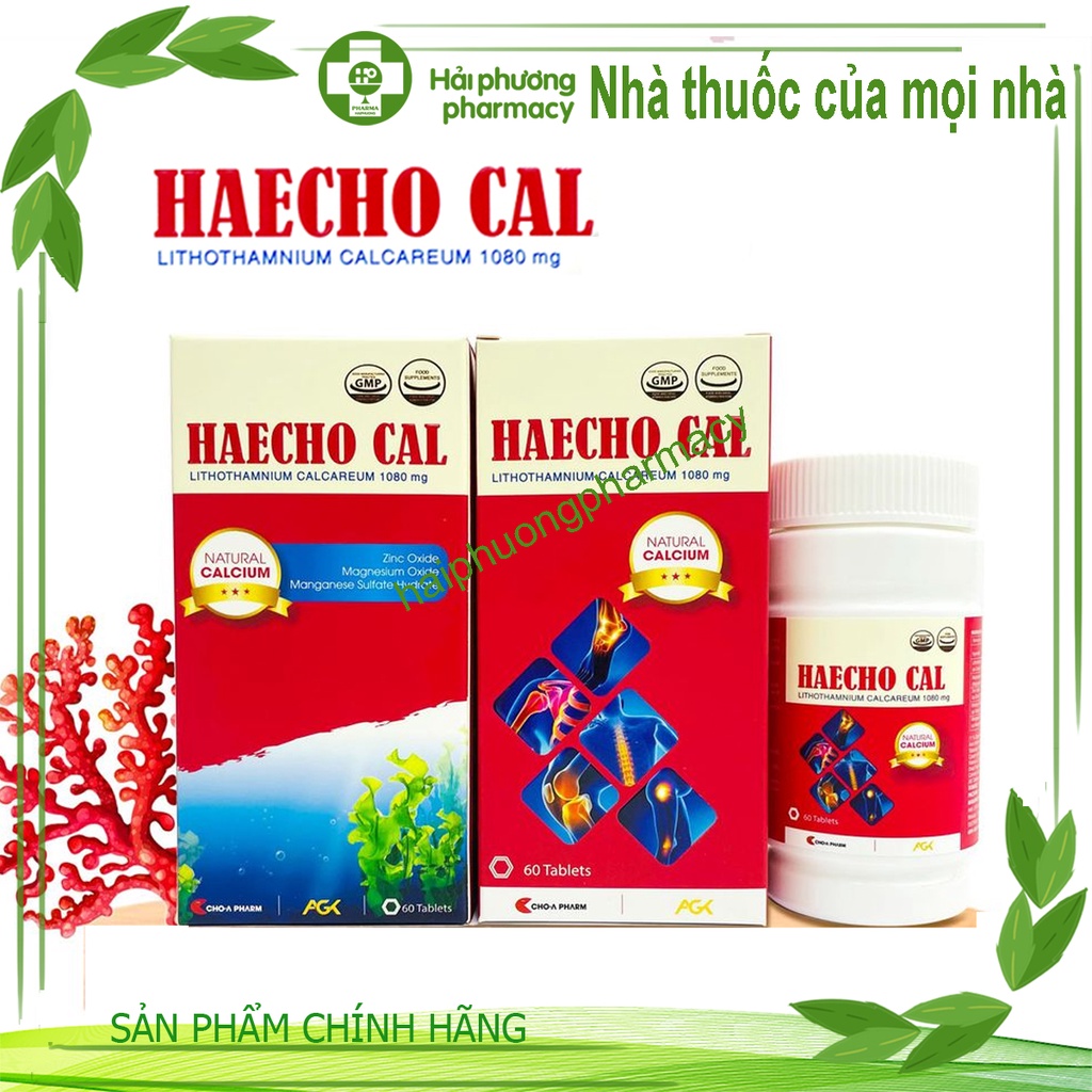 HAECHO CAL sản phẩm bổ sung Canxi từ tảo biển, Vitamin D3 và khoáng chất cho cơ thể lọ 60v