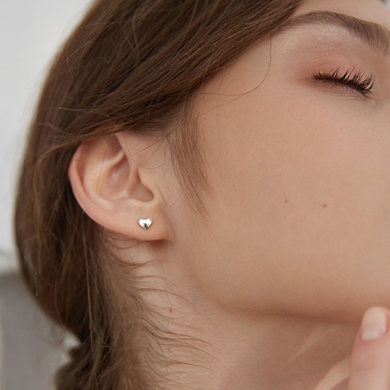 Khuyên bạc 925 nụ tim trơn xinh xắn đáng yêu Dế Bạc -K5917