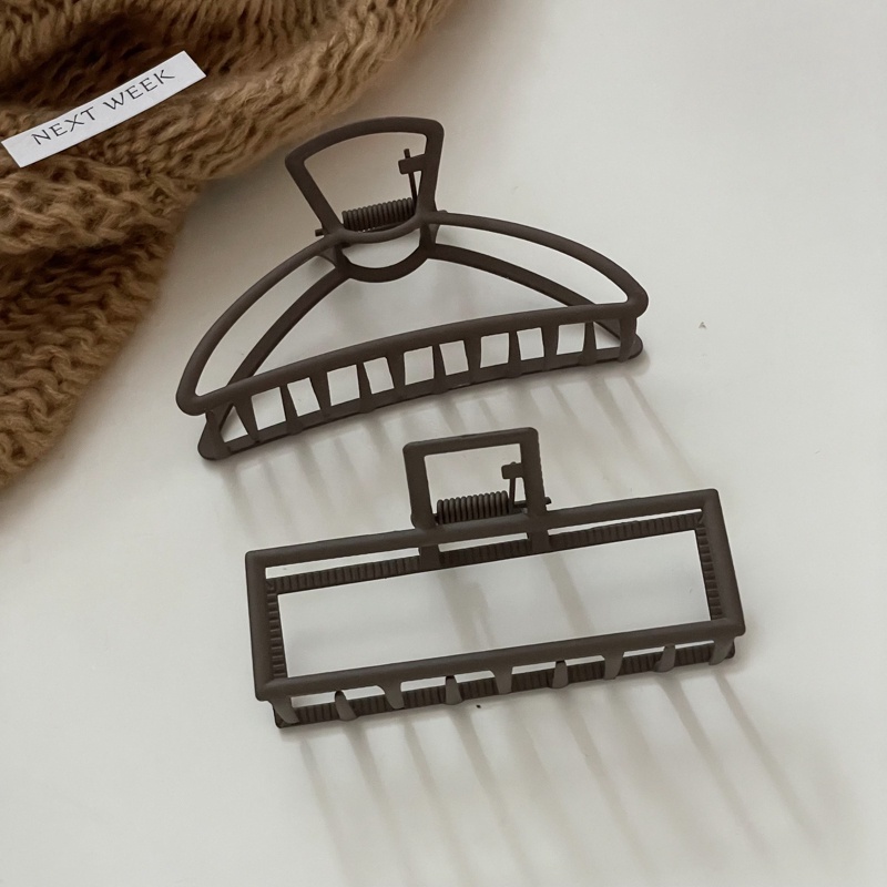 Set 2 Kẹp Tóc Cá Mập Bằng Kim Loại Màu Cà Phê Cỡ Lớn Thời Trang Thu Đông Hàn Quốc Mới