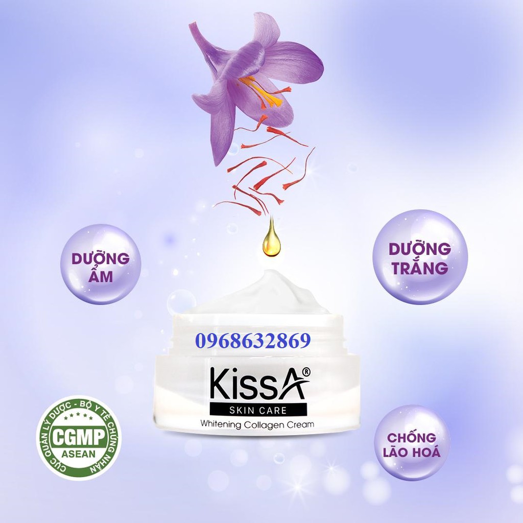 Dưỡng trắng da Collagen KissA 15g ( Tặng 2 miếng mặt nạ dưỡng da ) Chính hãng