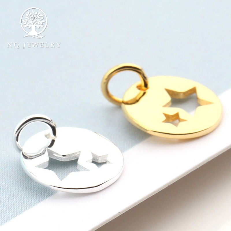 Charm bạc tròn 2 ngôi sao treo 8mm - NQ Jewelry