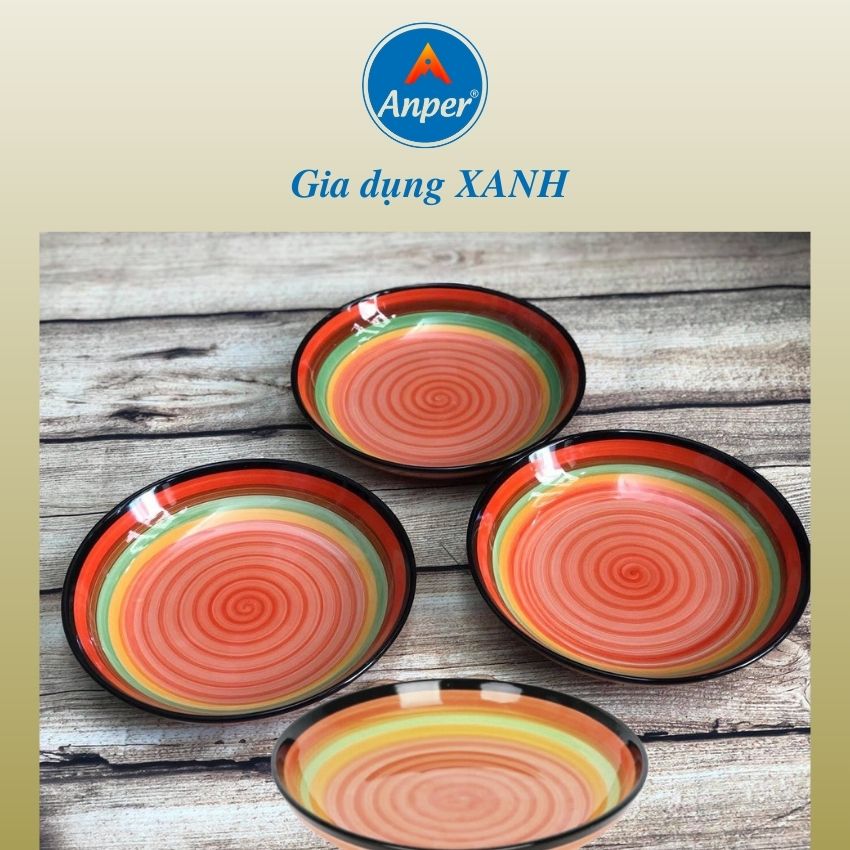 Combo 2 và 3 đĩa sứ cầu vồng 18 20 23 cm ANPER cao cấp sang trọng chén dĩa 7 màu