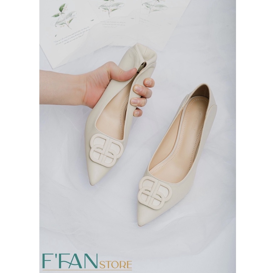 Giày cao gót nữ  mũi nhọn đế nhọn, da mềm mại đính đá b10 màu đen trắng 4,6 phân big size FFAN STORE