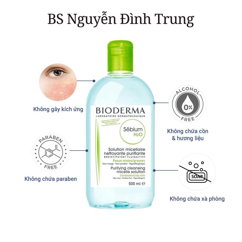 Dung Dịch Làm Sạch Da Và Tẩy Trang Toàn Diện Công Nghệ Micellar Bioderma Sebium H2O 500ml