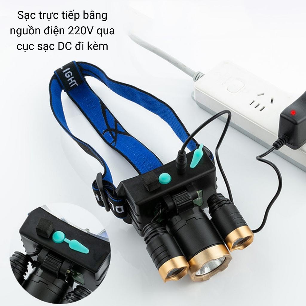 Đèn pin đội đầu mini siêu sáng 5 led Kèm dây đeo đầu, sạc USB 5V Pin Siêu Tiện Lợi