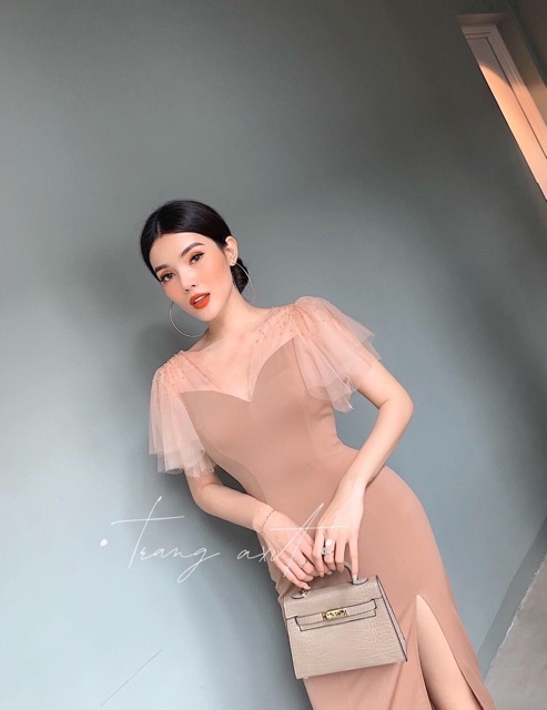 Đầm Body Phối Lưới Xẻ Tà ĐEN/NUDE/ĐỎ xt