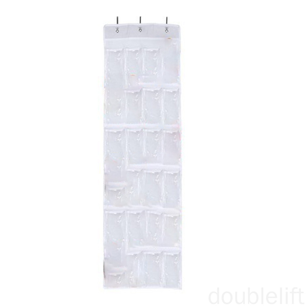 24 Pockets PVC Clear Door Hanging Bags Shoe Rack Hanger Non-woven Storage Organizer White doublelift store