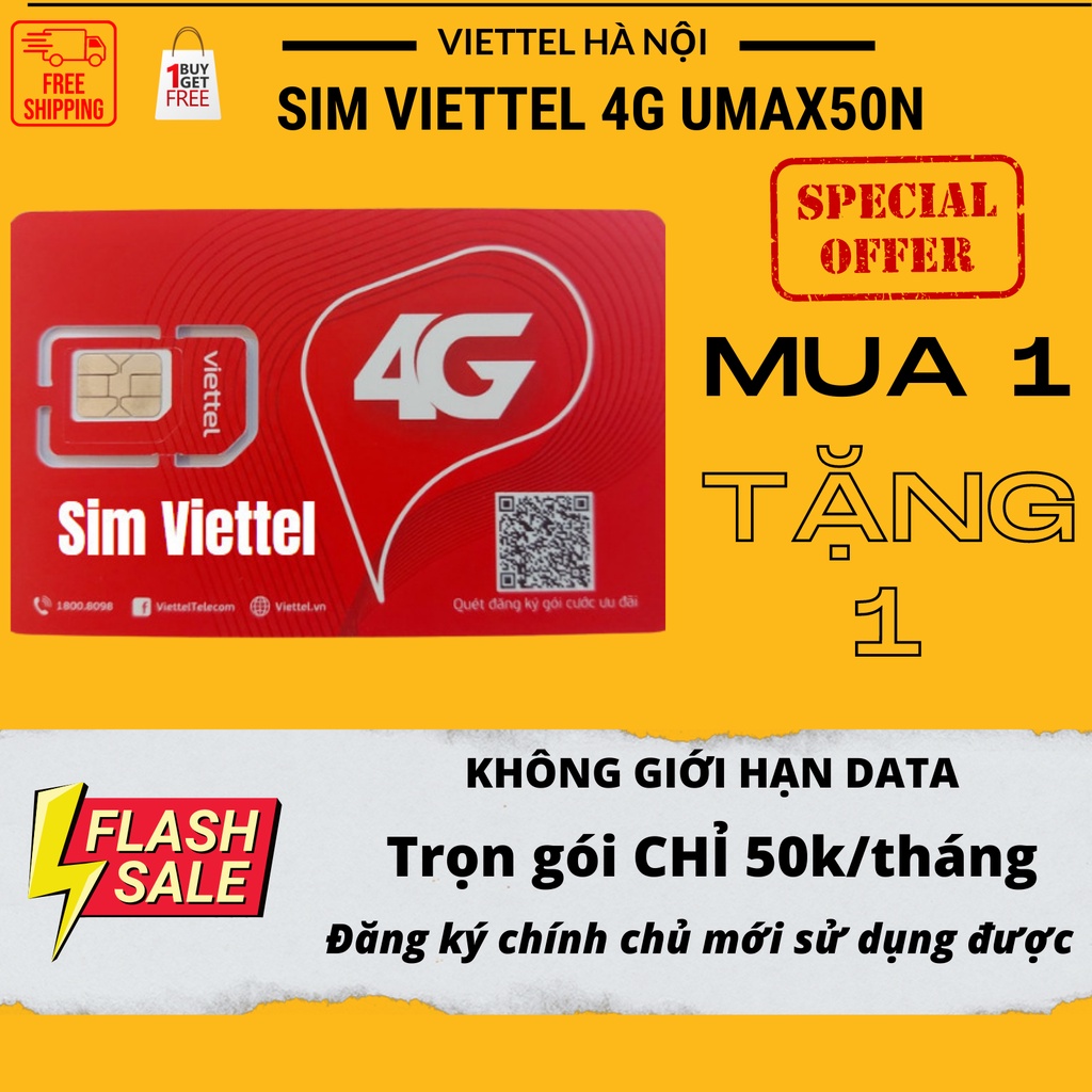 Sim 4G Viettel 6UMAX50N Trọn Gói 50k1Tháng Data Không Giới Hạn Đăng Ký Chính Chủ Mới Dùng Được chỉ đăng ký được gói6háng