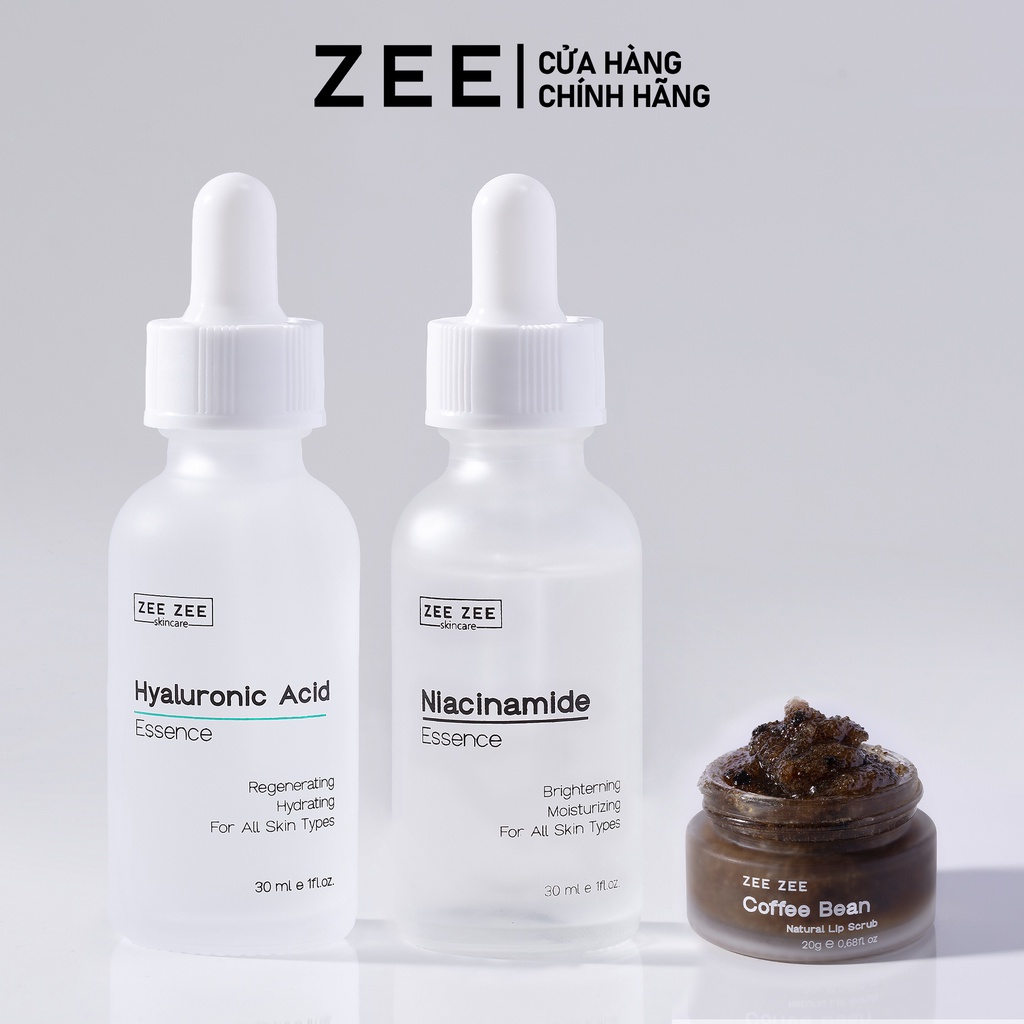 Bộ sản phẩm tinh chất sáng da mờ thâm cấp ẩm kèm tẩy da môi tùy chọn | ZEE ZEE skincare