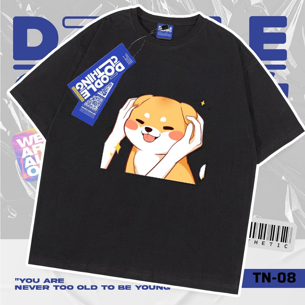 Áo thun nam nữ tay lỡ unisex oversize áo phông form rộng basic tee hình chó Shiba nựng tai