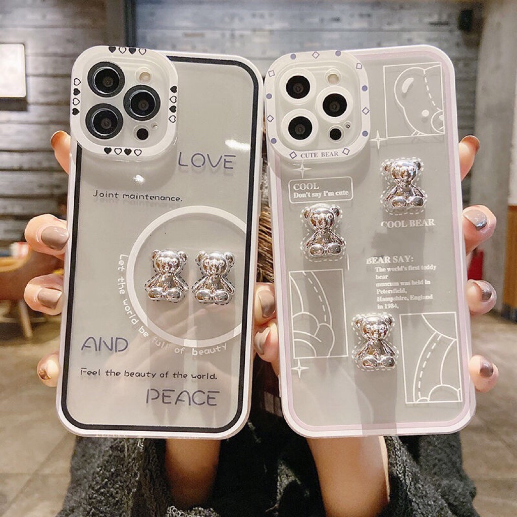 Ốp Điện Thoại Mềm Hình Gấu 3D Dễ Thương Cho iPhone 11 13 13ProMax 12 12Pro Max X XS XR 11ProMax