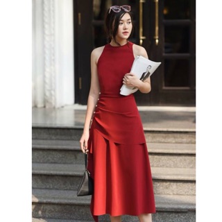 Đầm Đỏ  Berry Nhún Eo Sang Trọng