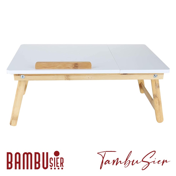 [BAMBOO] Bàn kê laptop xếp gọn gỗ tre - mặt bàn nghiêng 5 cấp độ, bàn có ngăn kéo [TABLIX-01]