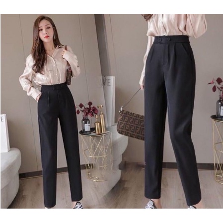 Quần tây đen công sở nữ dài 2 khuy bấm mặc đi làm học cạp lưng cao 828