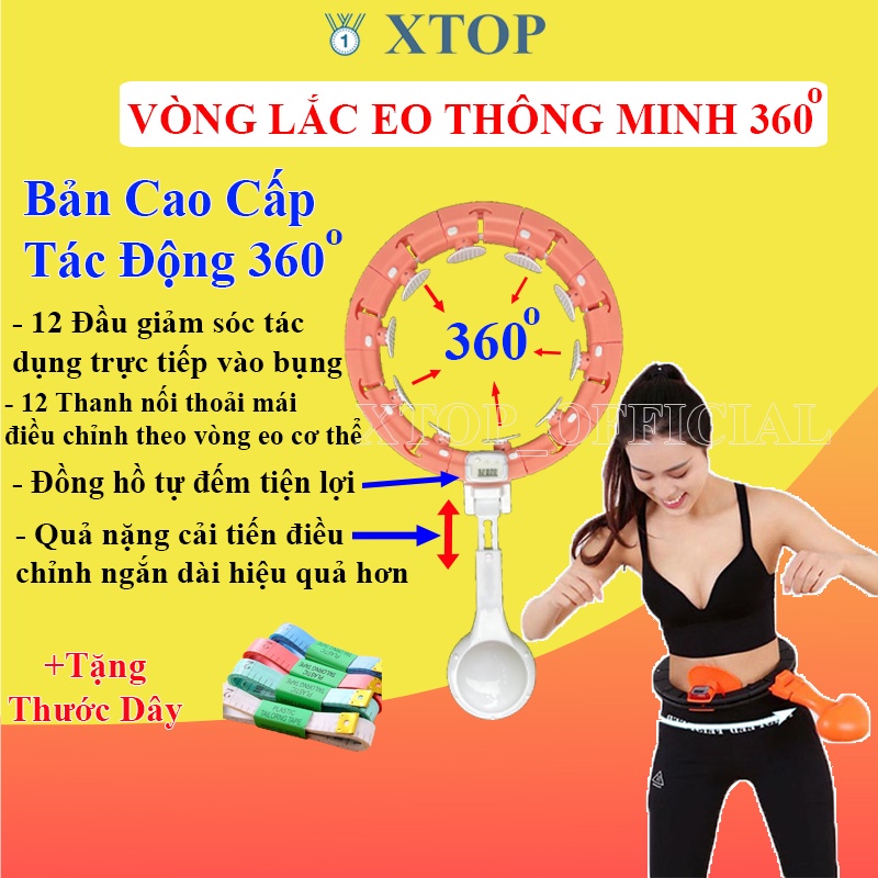 Vòng lắc eo thông minh 360 tự đếm 2022, đốt mỡ siêu nhanh hiệu quả, Bàn xoay eo XTOP Lv06