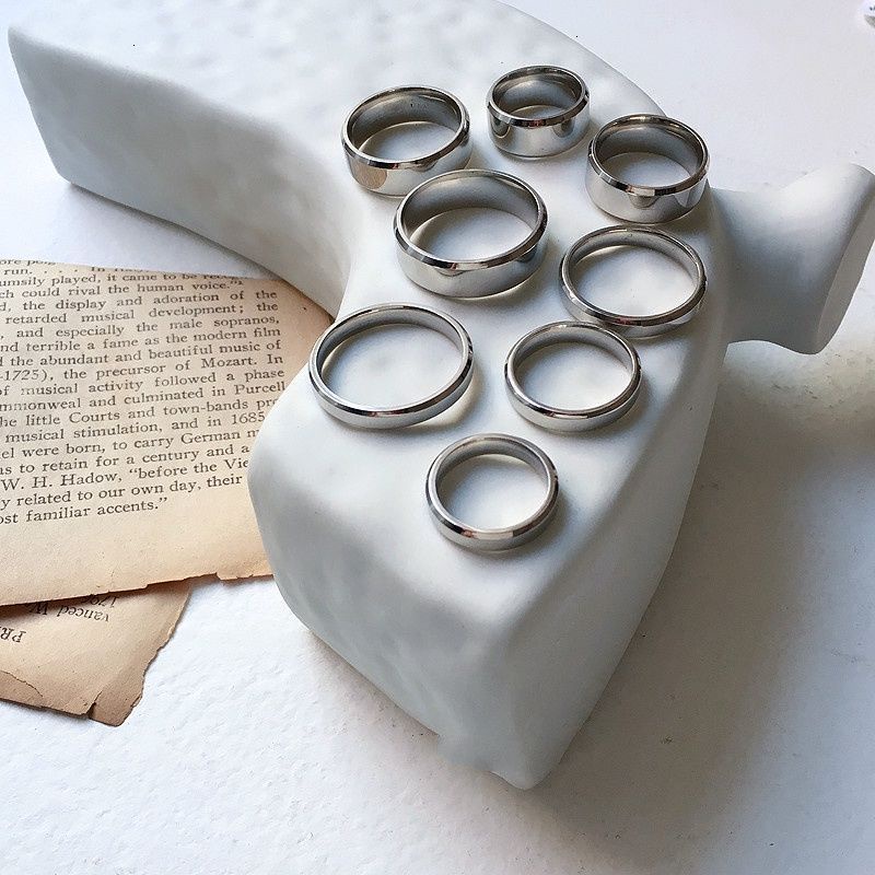 Nhẫn Thép Titan Bóng Đơn Giản Phong Cách Hàn Quốc