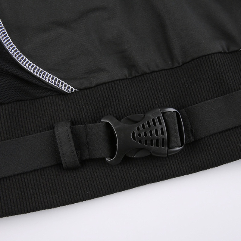 Áo thun tay dài cổ lọ phối khóa kéo nửa vai phong cách gothic Harajuku quyến rũ cho nữ