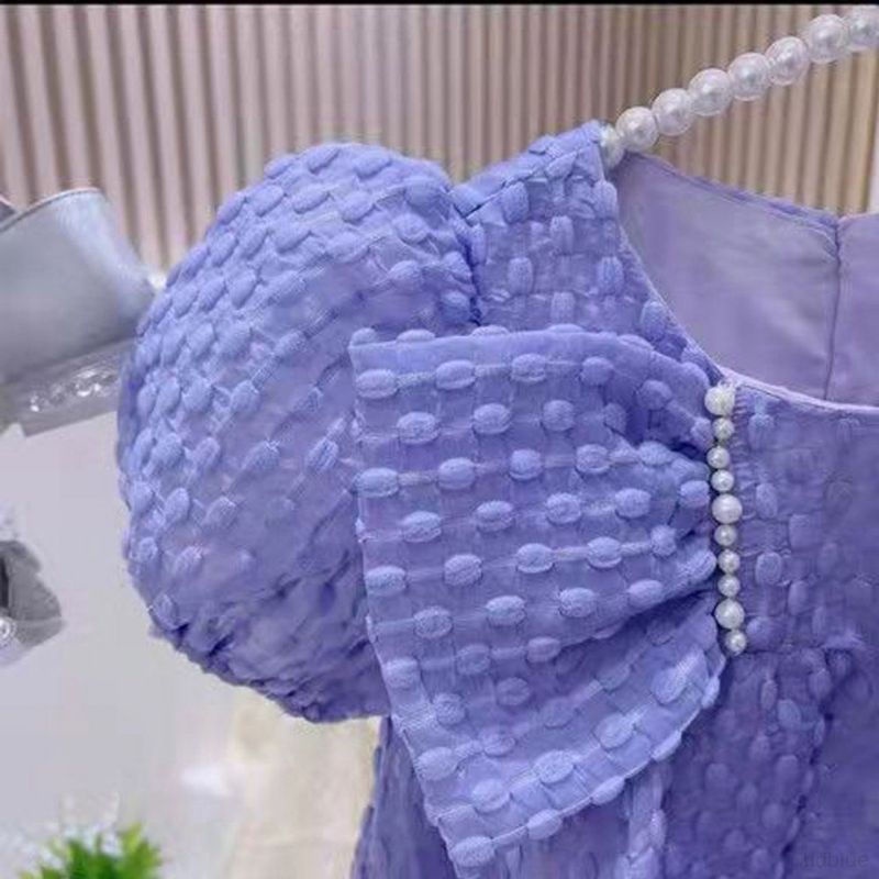 Đầm Công Chúa Tay Phồng Đính Nơ Lớn Thiết Kế Ngọt Ngào Cho Bé Gái