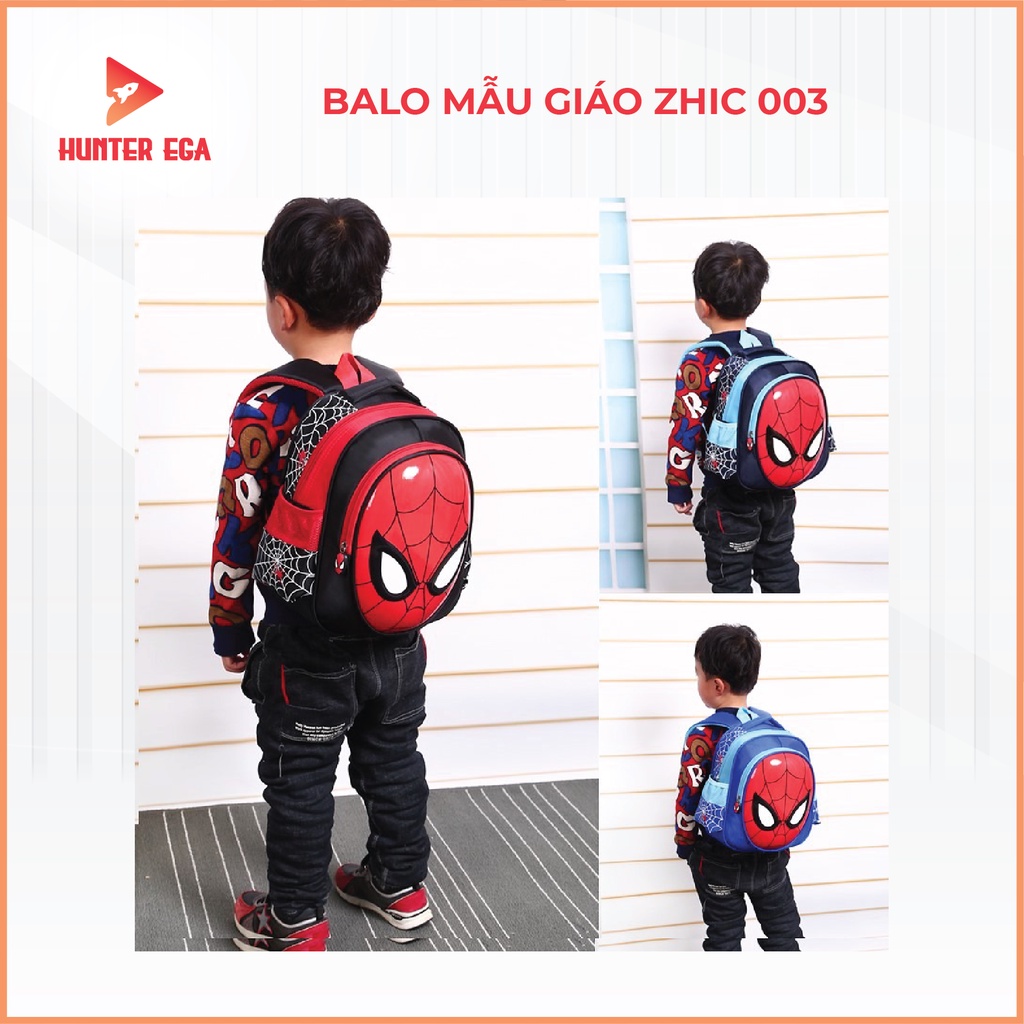 Balo Mẫu Giáo Siêu Nhẹ Chống Gù Chống Nước Hình Người Nhện Cho Bé Trai Mầm Non Có Ngăn Hộp Nhựa Cứng ZHIC 002