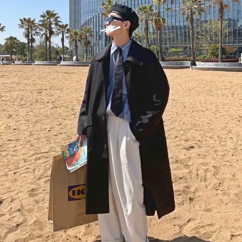 Áo khoác vest dáng dài màu trơn thoải mái phong cách mùa thu thanh lịch dành cho nam