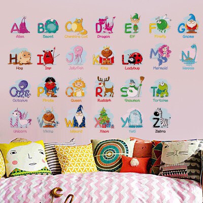 Decal dán tường trang trí: Bảng chữ cái kèm tên động vật TB23