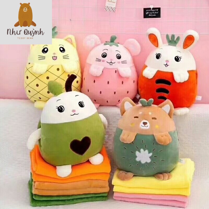 Bộ chăn gối văn phòng gấu bông khủng long,cua, heo xinh 60cm, trâu vàng ,cún con,chất liệu nhung, co giãn 4 chiều