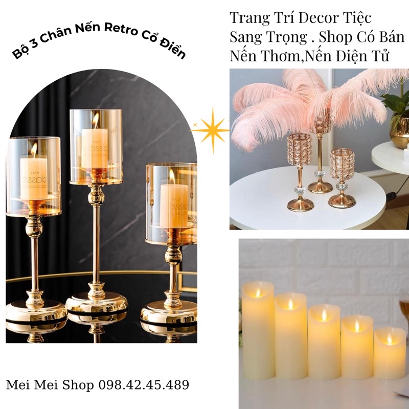 Bộ giá đỡ nến Retro cổ điển Chân nến thuỷ tinh