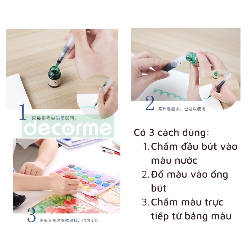 Bút Cọ lông mềm Vẽ màu nước trong suốt DecorMe Cọ vẽ trong suốt nhiều cỡ tiện lợi