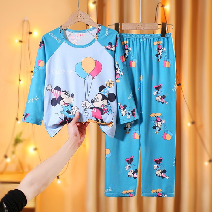 Bộ Đồ Ngủ Tay Dài Chất Liệu Cotton In Họa Tiết Hoạt Hình Xinh Xắn Cho Bé