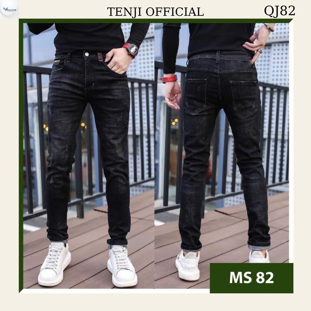 Quần jean nam đen TENJI QJ82 chất bò họa tiết wash trơn cá tính kiểu dáng kinny size 28-32+34