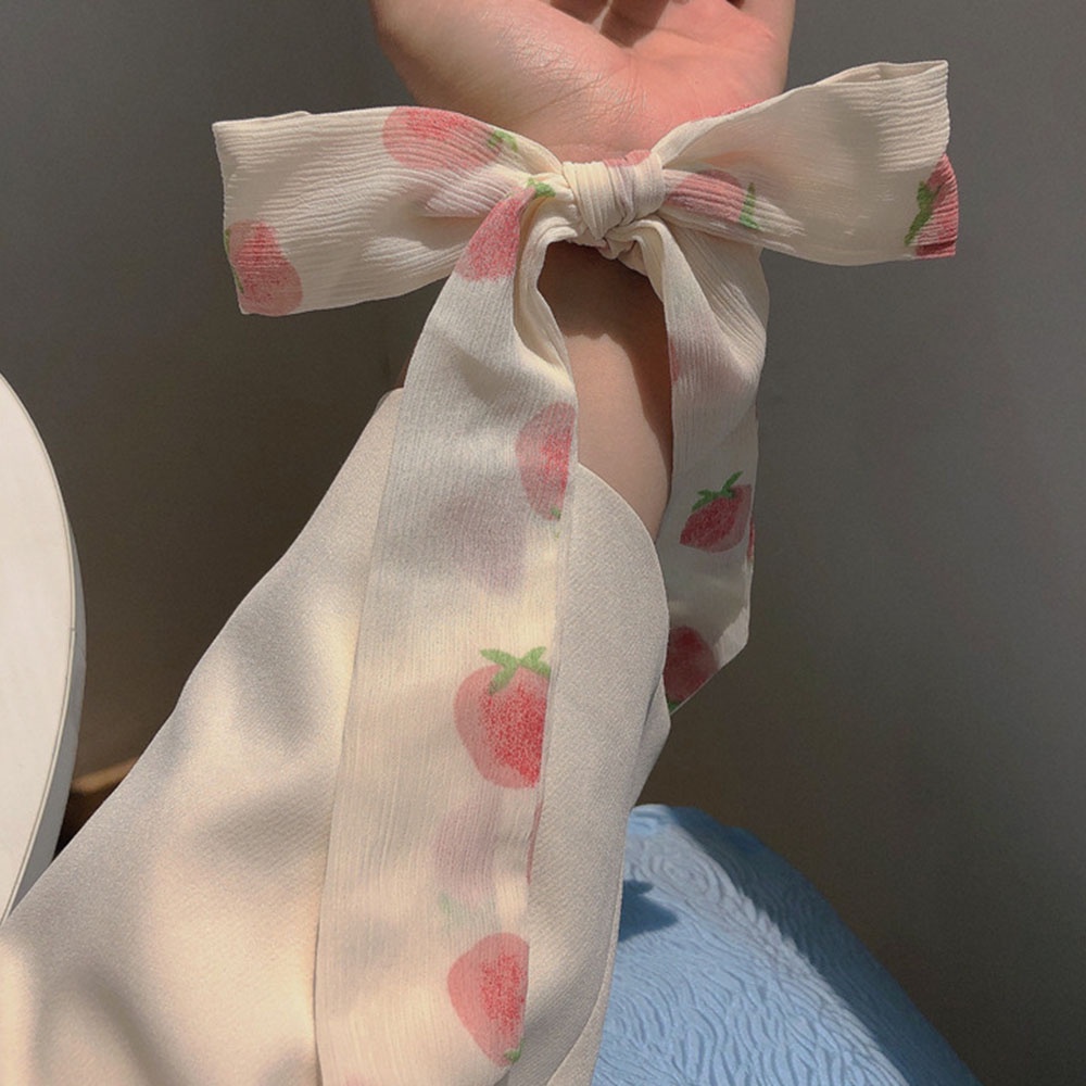 Dây cột tóc với ruy băng chiffon thắt nơ họa tiết hoa thanh lịch phong cách Hàn Quốc dành cho nữ