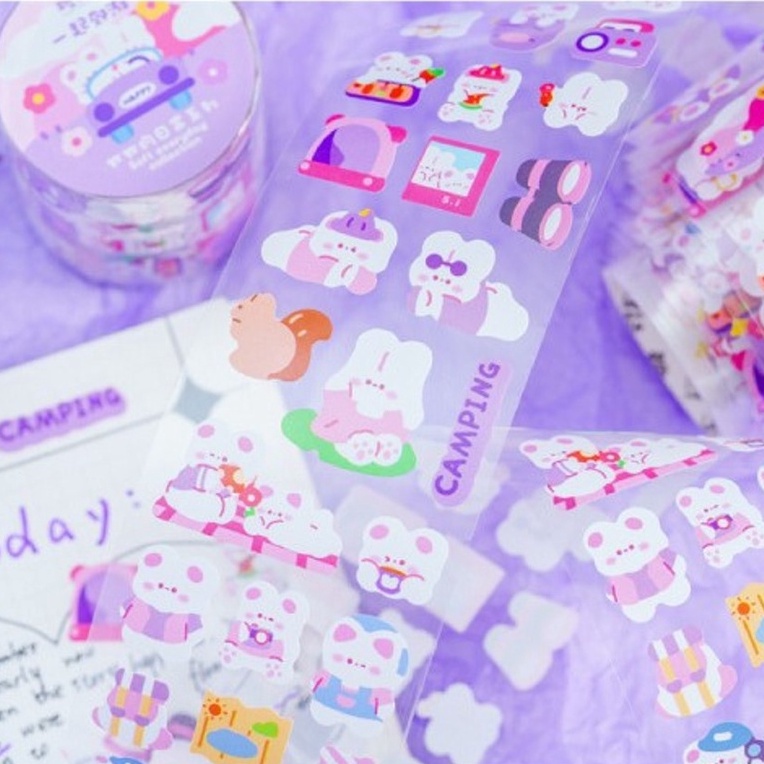 Cuộn băng keo sticker hologram lấp lánh gấu nâu dễ thương Eslite Sweet | BSW120