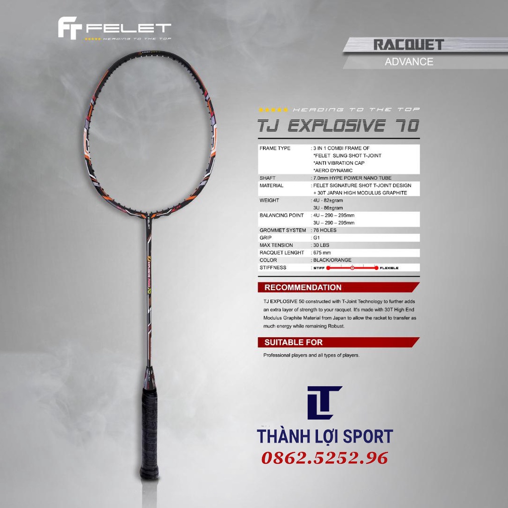 Vợt Cầu Lông Felet TJ EXPLOSIVE FORCE 70 nhập khẩu Malaysia