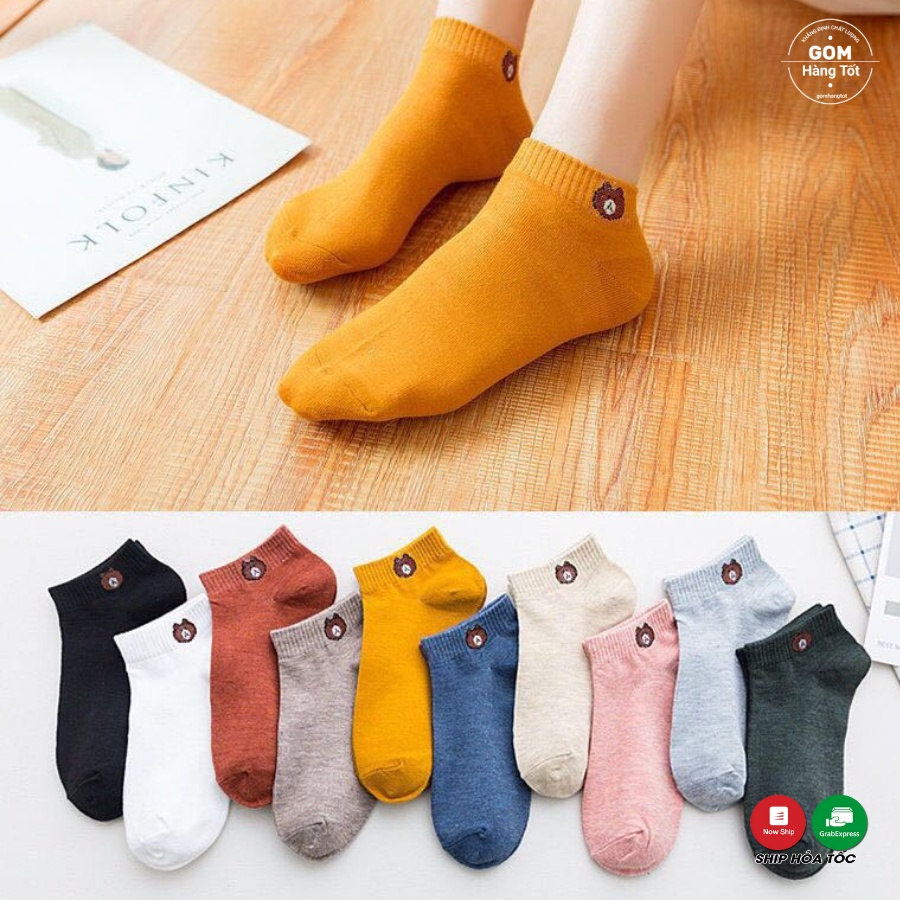 [Mã FAMARAL1 giảm 10K đơn 50K] [TÚI 10 ĐÔI] Vớ cổ ngắn Vintage, Tất cổ ngắn Nam Nữ, mẫu tất gấu dễ thương - TATGAU-CB10