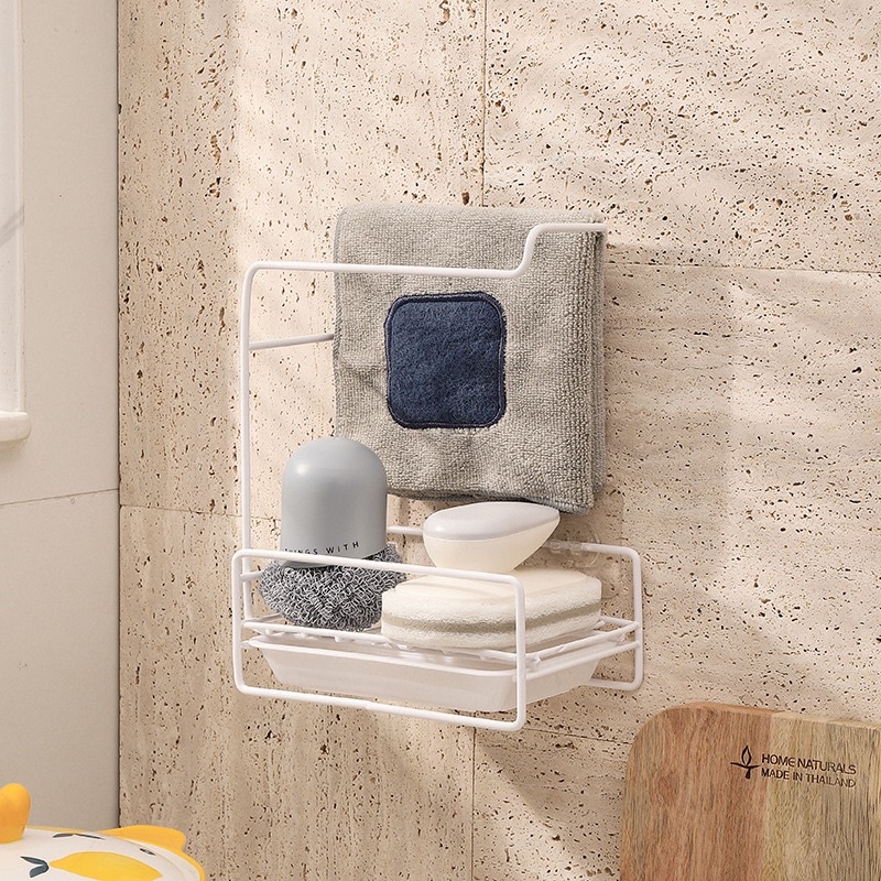 Kệ đựng lưới rửa bát kèm phơi khăn, kèm khay hứng nước