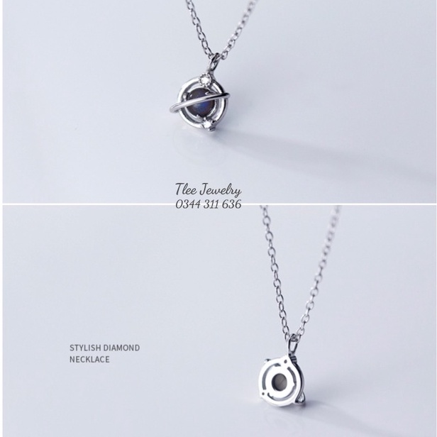 Dây chuyền bạc nữ TLEE mặt trái đất đá chủ xanh đen huyền bí TleeJewelry D0185