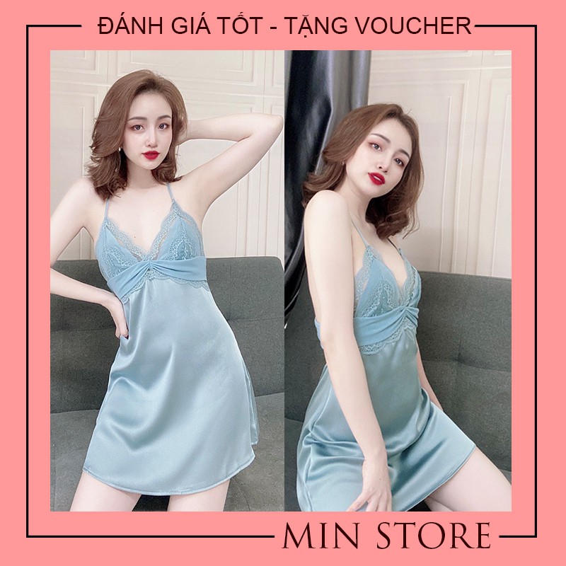 Váy ngủ sexy gơi cảm lụa satin cao cấp 2 dây phối ren ngực tặng kèm quần V002 | BigBuy360 - bigbuy360.vn