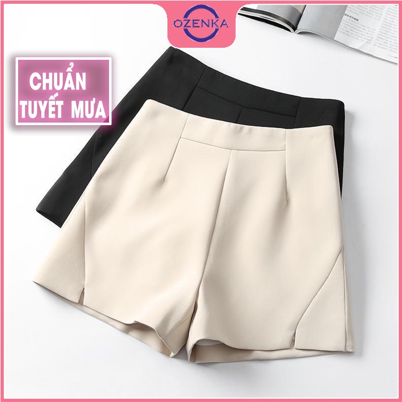 Quần short ngắn cạp cao nữ sẻ gấu tuyết mưa OZENKA , quần sooc chất đẹp tôn dáng mặc đi chơi màu đen be