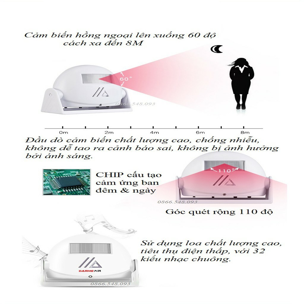 Chuông hồng ngoại báo khách, báo động chống trộm Darho