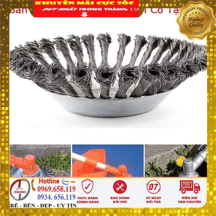 Lưỡi cắt cỏ - xới cỏ tận gốc sợi thép siêu bền cho các loại máy cắt cỏ, loại 6 inch đường kính 16cm