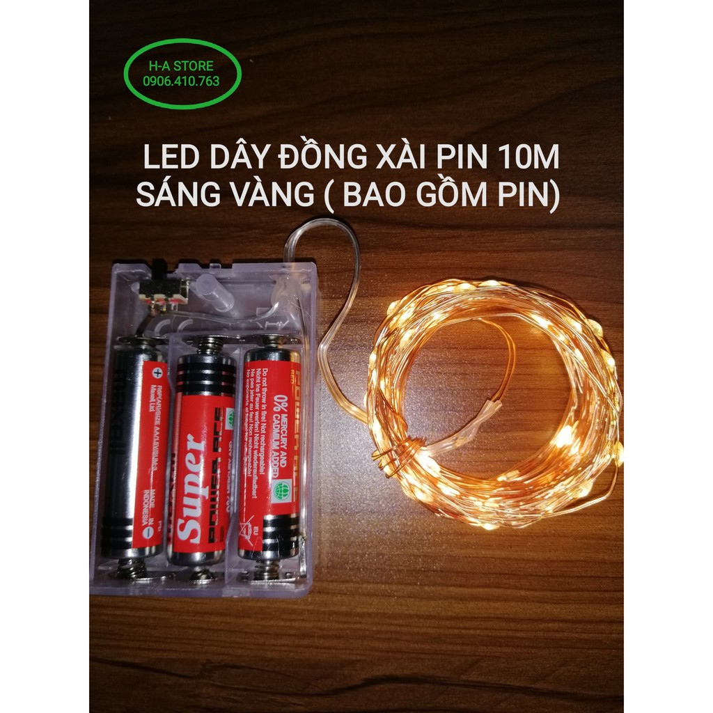 Led dây đồng xài pin 10M ĐM/Vàng (Bao gồm pin)